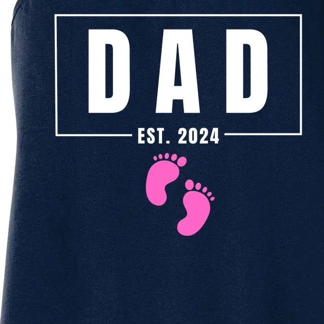 Dad Est. 2024 Fathers Day Expecting Baby Funny New Dad Baby Girl Women's Racerback Tank