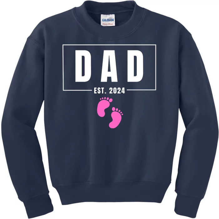 Dad Est. 2024 Fathers Day Expecting Baby Funny New Dad Baby Girl Kids Sweatshirt