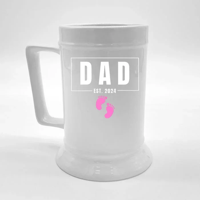 Dad Est. 2024 Fathers Day Expecting Baby Funny New Dad Baby Girl Front & Back Beer Stein