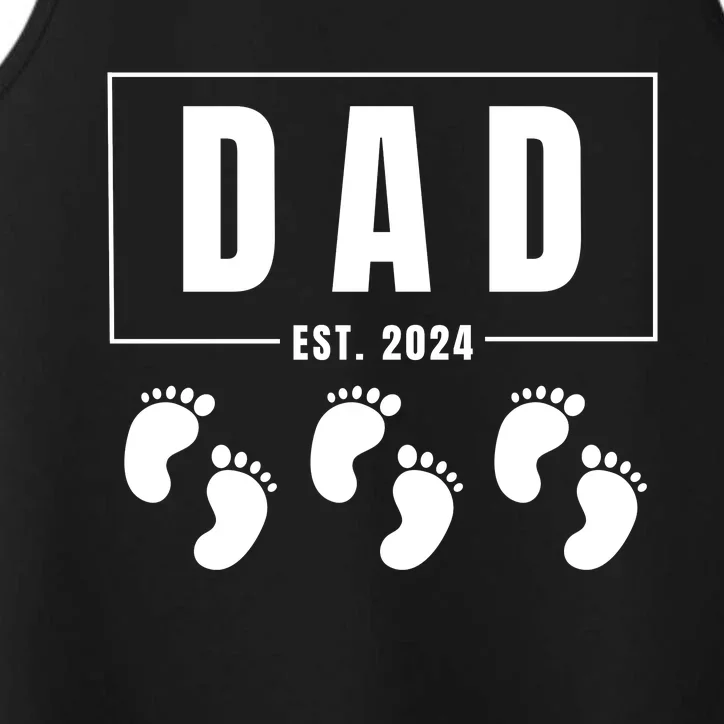 Dad Est. 2024 Fathers Day Expecting Baby Funny New Dad Baby Triplets Performance Tank