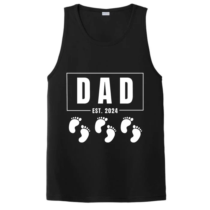 Dad Est. 2024 Fathers Day Expecting Baby Funny New Dad Baby Triplets Performance Tank