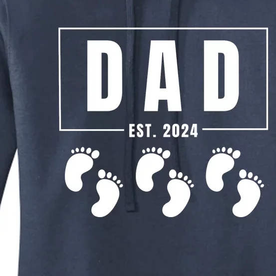 Dad Est. 2024 Fathers Day Expecting Baby Funny New Dad Baby Triplets Women's Pullover Hoodie