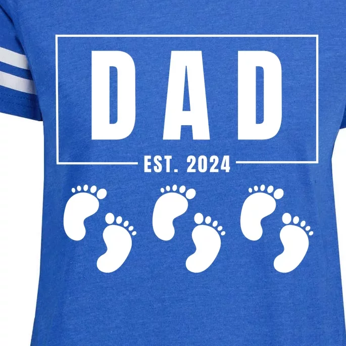 Dad Est. 2024 Fathers Day Expecting Baby Funny New Dad Baby Triplets Enza Ladies Jersey Football T-Shirt