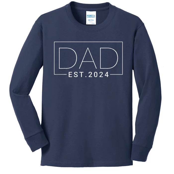 Dad Est 2024 New Dad Gift For Dad Anniversary Father Kids Long Sleeve Shirt