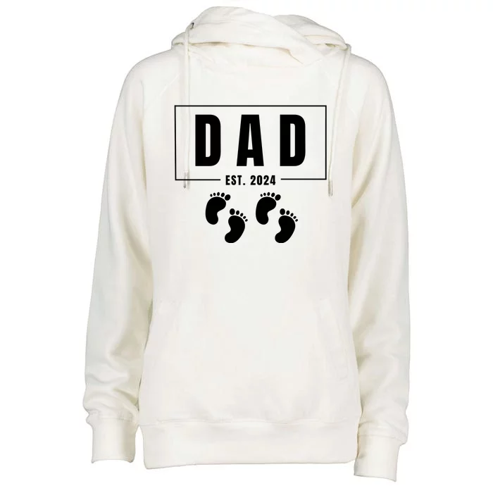 Dad Est. 2024 Fathers Day Expecting Baby Funny New Dad Baby Twins Womens Funnel Neck Pullover Hood