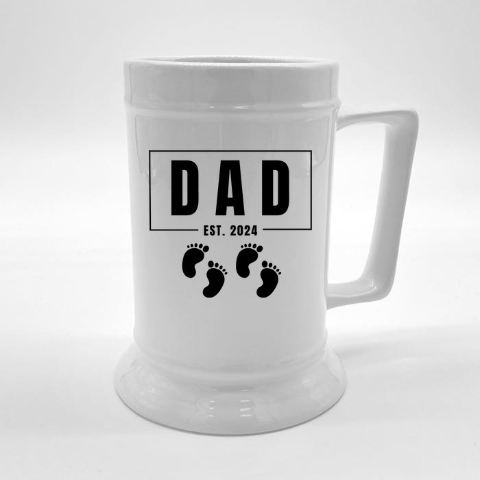 Dad Est. 2024 Fathers Day Expecting Baby Funny New Dad Baby Twins Front & Back Beer Stein