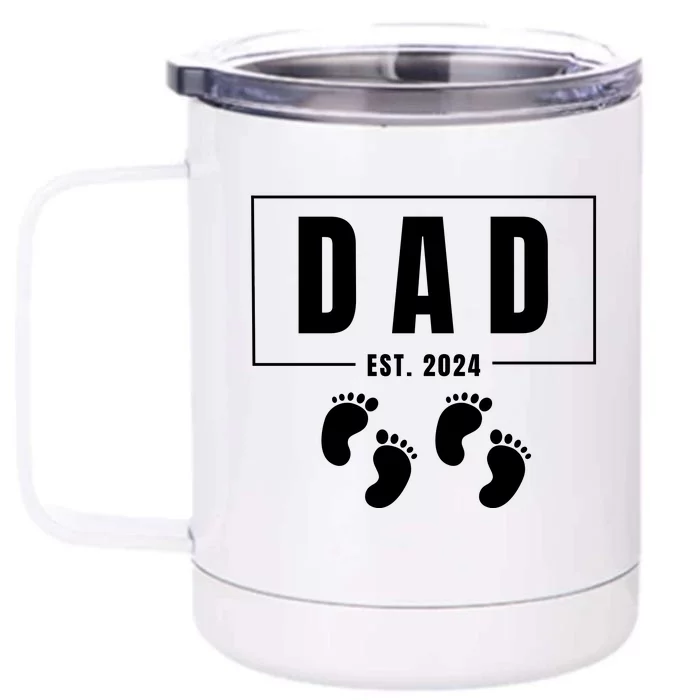 Dad Est. 2024 Fathers Day Expecting Baby Funny New Dad Baby Twins Front & Back 12oz Stainless Steel Tumbler Cup