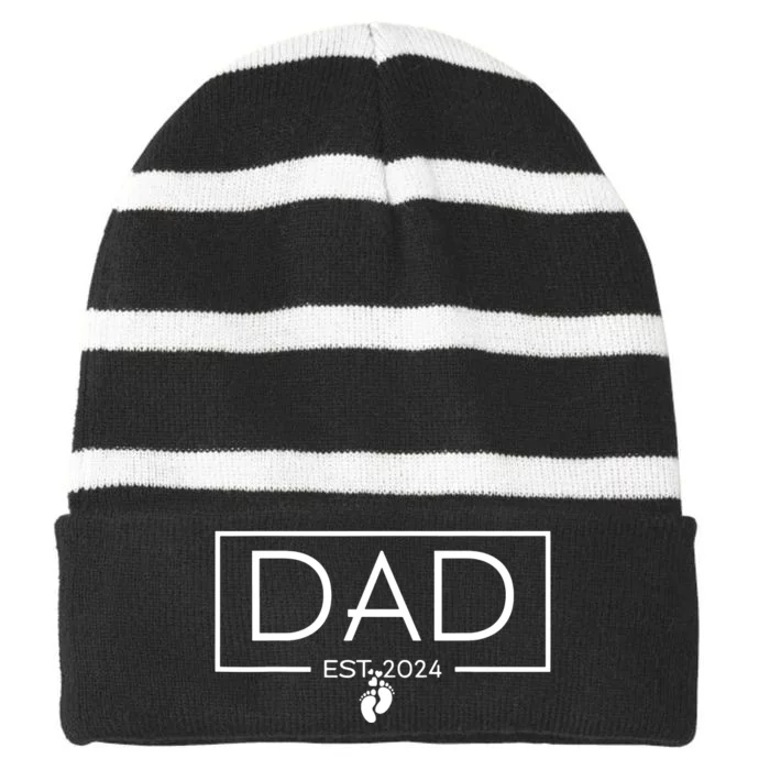 Dad Est 2024 Expect Baby 2024 Father 2024 New Dad 2024 Striped Beanie with Solid Band