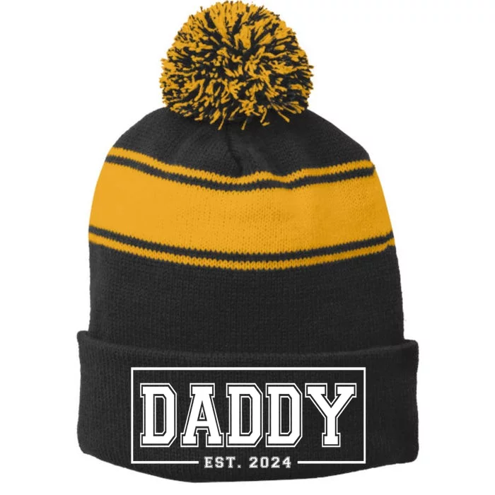 Daddy Est 2024 Promoted To Dad 2024 Pregnancy Announcement Stripe Pom Pom Beanie