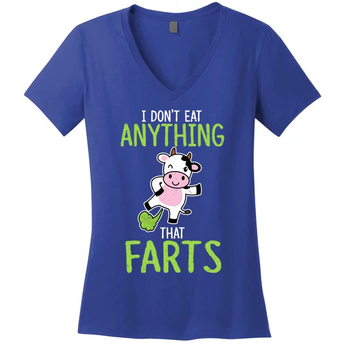 Dont Eat Anything That Farts Vegan Vegetarian Cows Gift Women's V-Neck T-Shirt