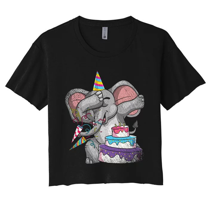 Dabbing Elephant Africa Safari Animal Cake Birthday Women's Crop Top Tee