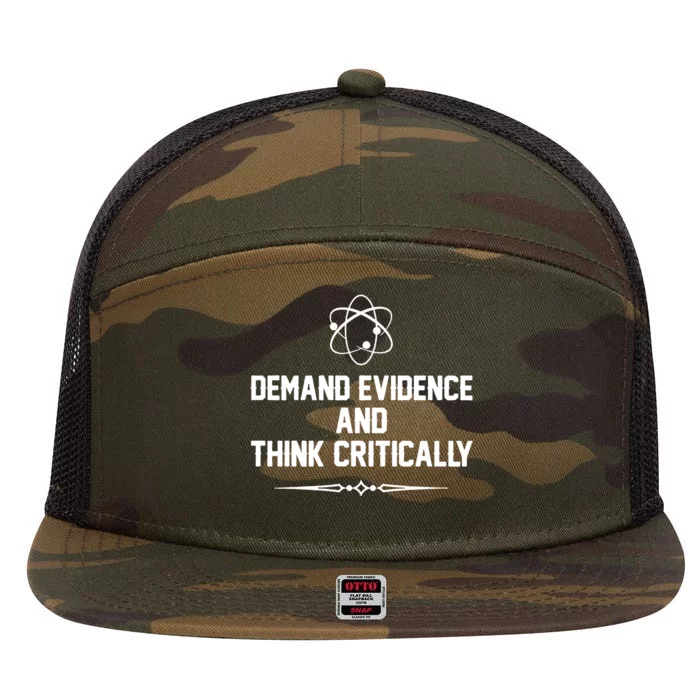 Demand Evidence And Think Critically 7 Panel Mesh Trucker Snapback Hat