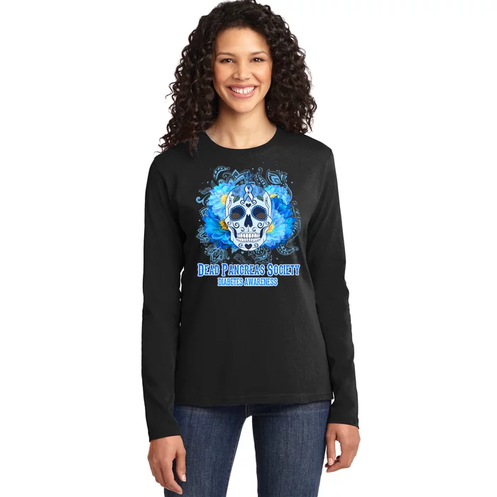 Dead Pancreas Society Diabetes Awareness Sugar Skull Ladies Long Sleeve Shirt