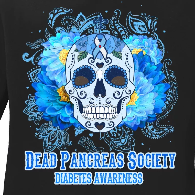 Dead Pancreas Society Diabetes Awareness Sugar Skull Ladies Long Sleeve Shirt