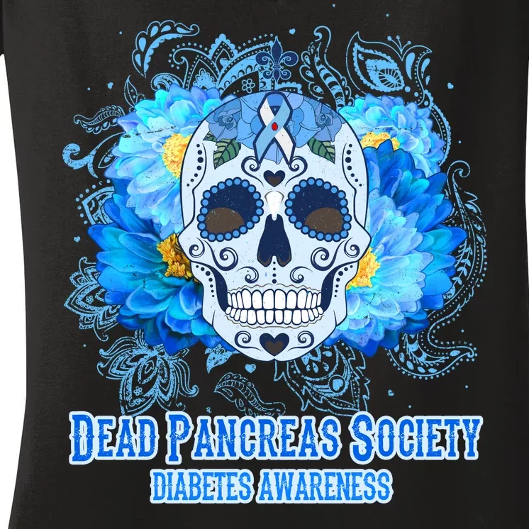 Dead Pancreas Society Diabetes Awareness Sugar Skull Women's V-Neck T-Shirt