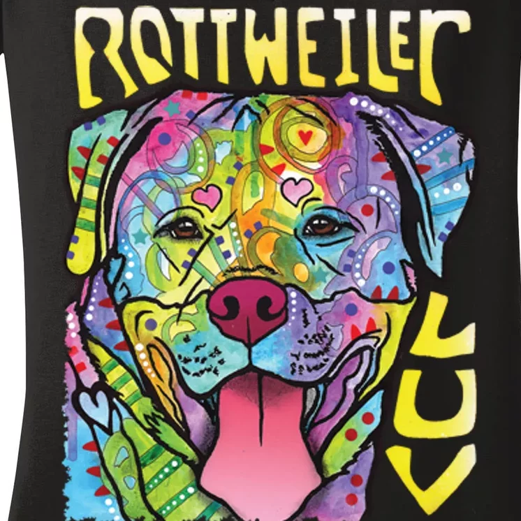 Dean Russo Rottweiler Luv Dog Women's V-Neck T-Shirt