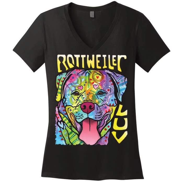 Dean Russo Rottweiler Luv Dog Women's V-Neck T-Shirt