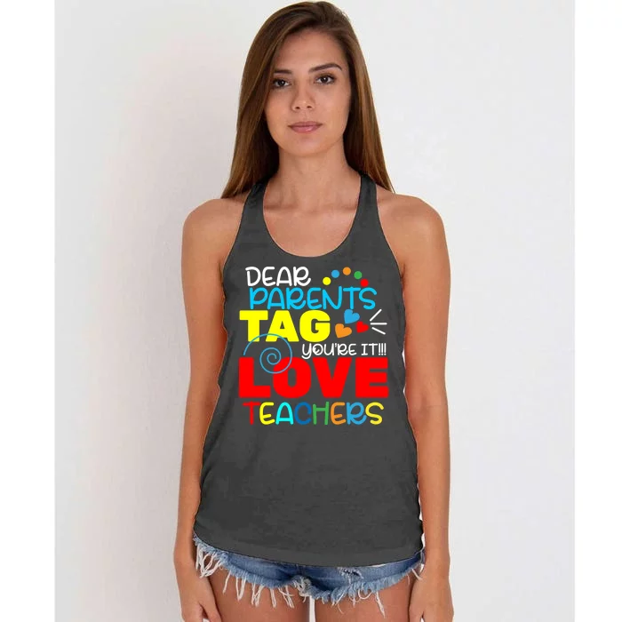 Dear Parents Tag Your It Women's Knotted Racerback Tank