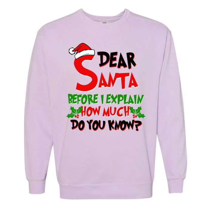 Dear Santa Before I Explain How Much Do You know Garment-Dyed Sweatshirt