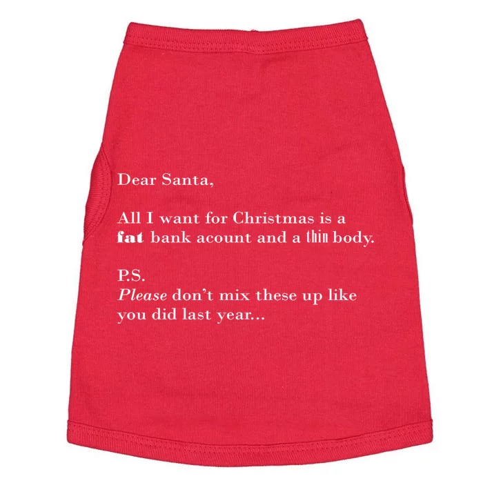 Dear Santa Fat Bank Account Thin Body Christmas Doggie Tank