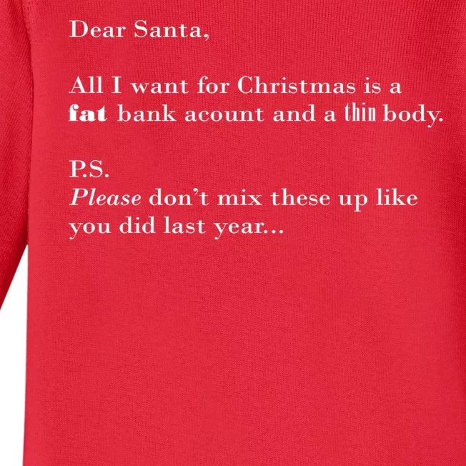 Dear Santa Fat Bank Account Thin Body Christmas Baby Long Sleeve Bodysuit