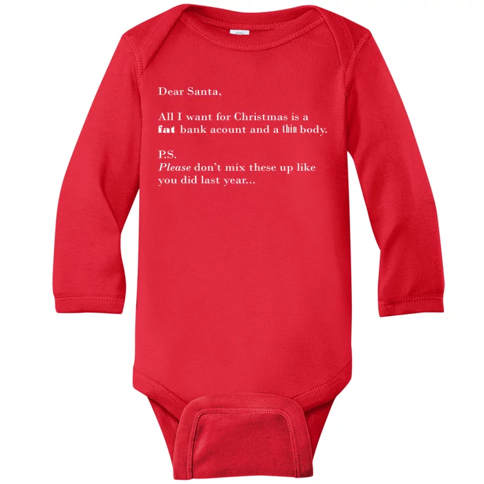 Dear Santa Fat Bank Account Thin Body Christmas Baby Long Sleeve Bodysuit