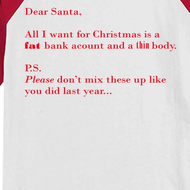 Dear Santa Fat Bank Account Thin Body Christmas Kids Colorblock Raglan Jersey