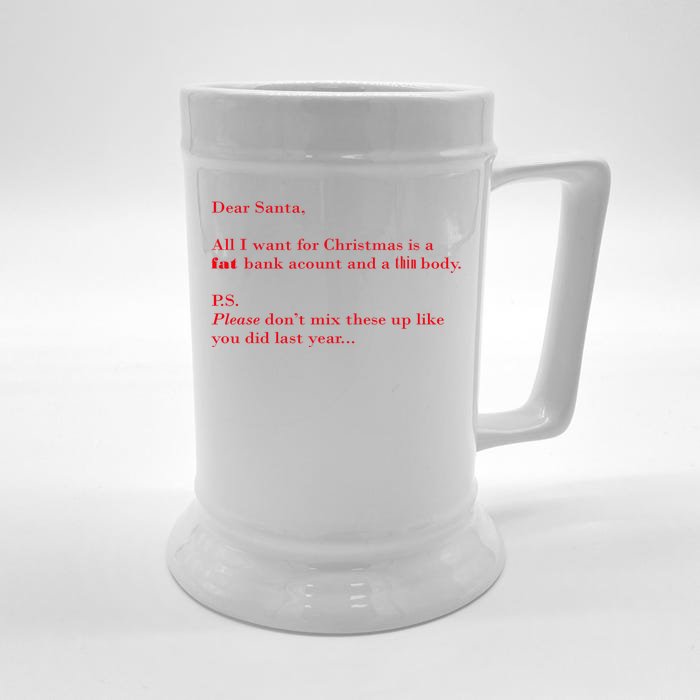 Dear Santa Fat Bank Account Thin Body Christmas Front & Back Beer Stein