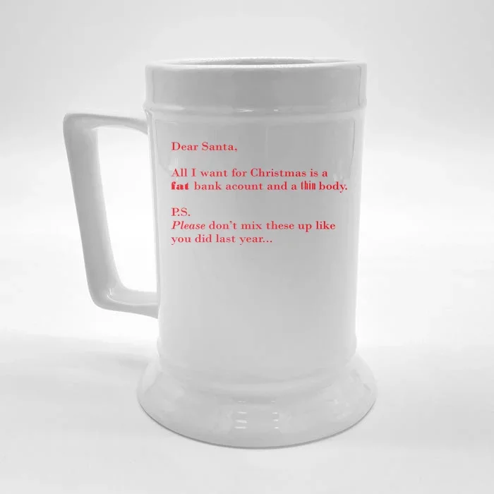 Dear Santa Fat Bank Account Thin Body Christmas Front & Back Beer Stein