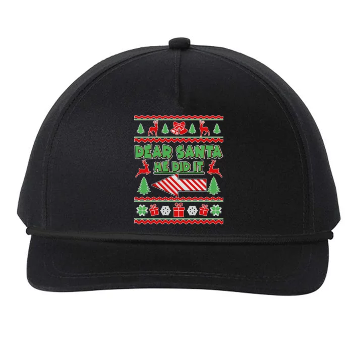 Dear Santa He Did It Funny Ugly Christmas Snapback Five-Panel Rope Hat