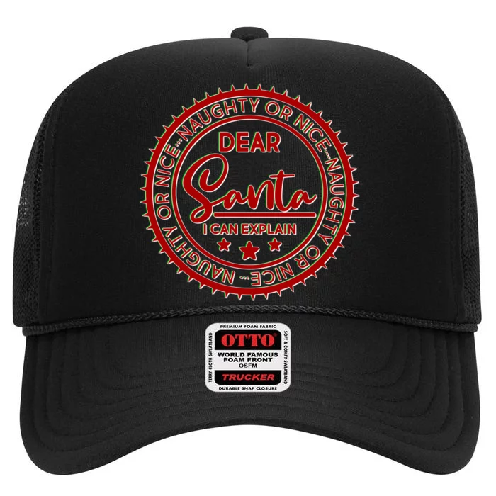 Dear Santa I Can Explain Christmas Emblem High Crown Mesh Trucker Hat