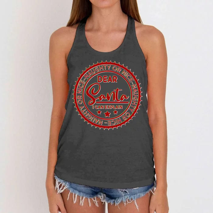 Dear Santa I Can Explain Christmas Emblem Women's Knotted Racerback Tank