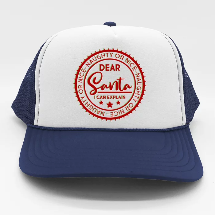 Dear Santa I Can Explain Christmas Emblem Trucker Hat