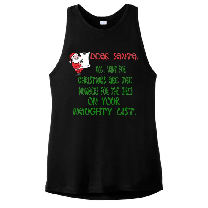 Dear Santa Naughty List Girls Numbers Funny Ladies Tri-Blend Wicking Tank