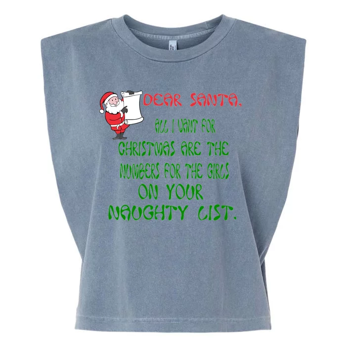 Dear Santa Naughty List Girls Numbers Funny Garment-Dyed Women's Muscle Tee