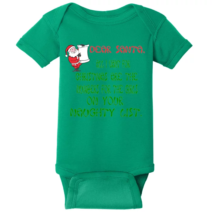 Dear Santa Naughty List Girls Numbers Funny Baby Bodysuit