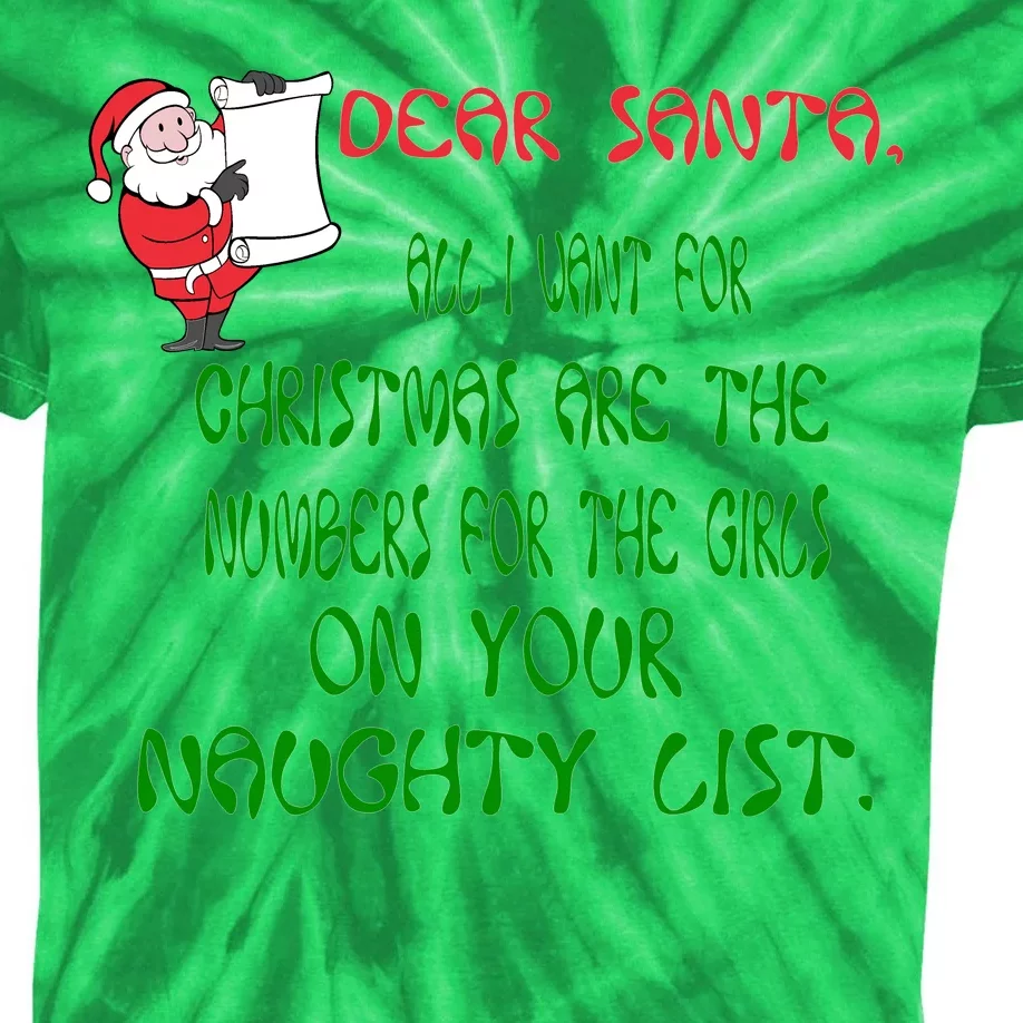 Dear Santa Naughty List Girls Numbers Funny Kids Tie-Dye T-Shirt