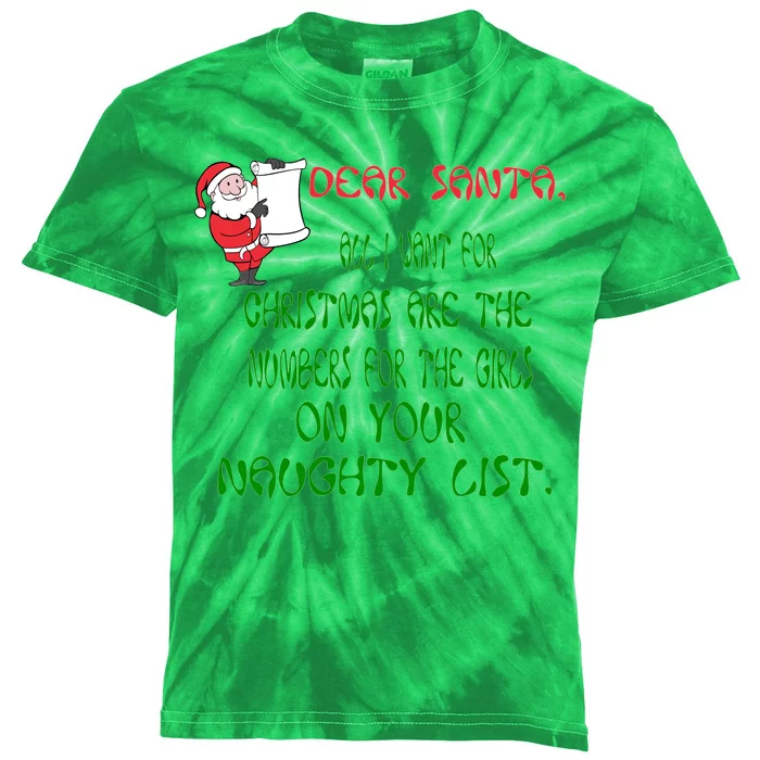 Dear Santa Naughty List Girls Numbers Funny Kids Tie-Dye T-Shirt