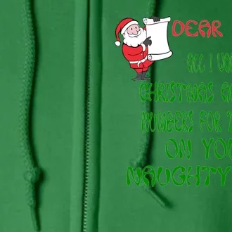 Dear Santa Naughty List Girls Numbers Funny Full Zip Hoodie