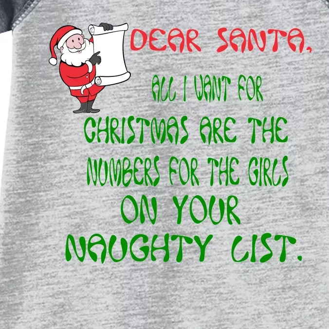 Dear Santa Naughty List Girls Numbers Funny Infant Baby Jersey Bodysuit