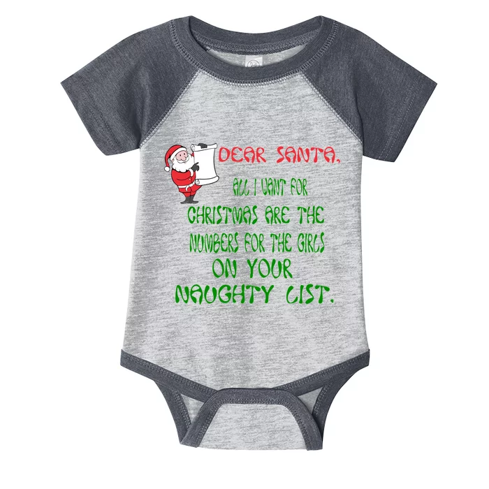 Dear Santa Naughty List Girls Numbers Funny Infant Baby Jersey Bodysuit