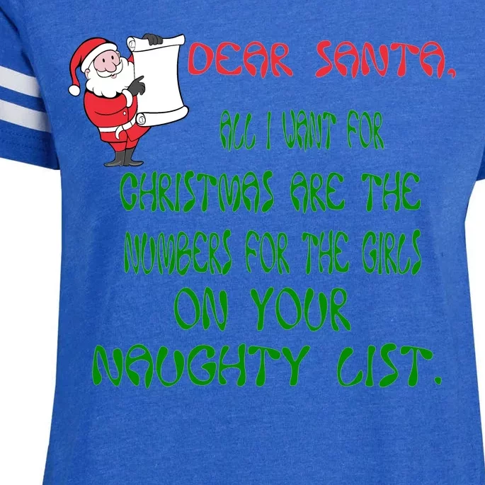 Dear Santa Naughty List Girls Numbers Funny Enza Ladies Jersey Football T-Shirt