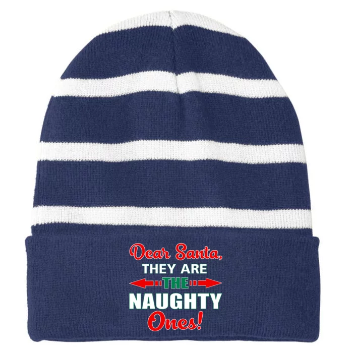 Dear Santa Naughty Ones Funny Christmas Striped Beanie with Solid Band