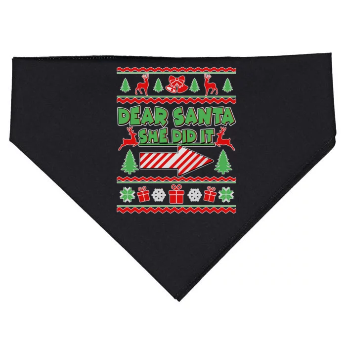 Dear Santa She Did It Ugly Christmas Matching USA-Made Doggie Bandana