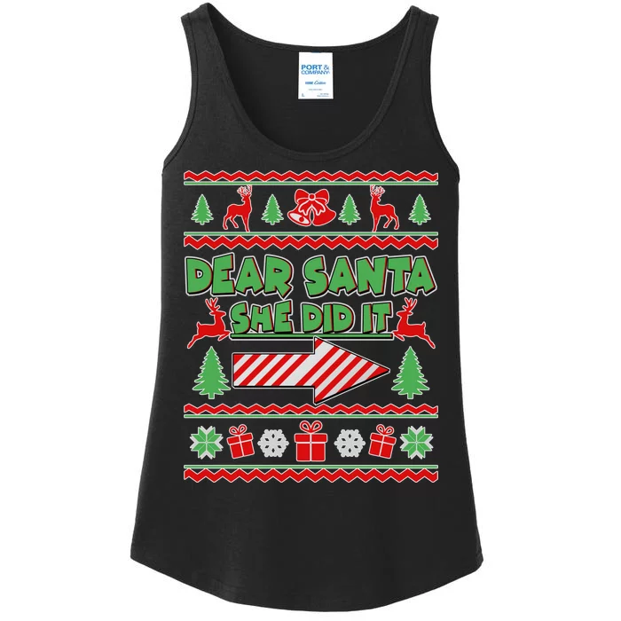 Dear Santa She Did It Ugly Christmas Matching Ladies Essential Tank