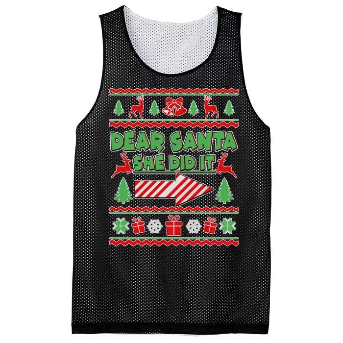 Dear Santa She Did It Ugly Christmas Matching Mesh Reversible Basketball Jersey Tank