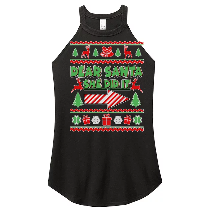 Dear Santa She Did It Ugly Christmas Matching Women’s Perfect Tri Rocker Tank