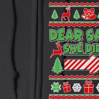 Dear Santa She Did It Ugly Christmas Matching Full Zip Hoodie