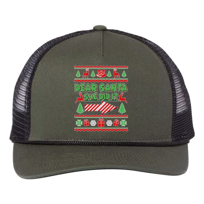 Dear Santa She Did It Ugly Christmas Matching Retro Rope Trucker Hat Cap