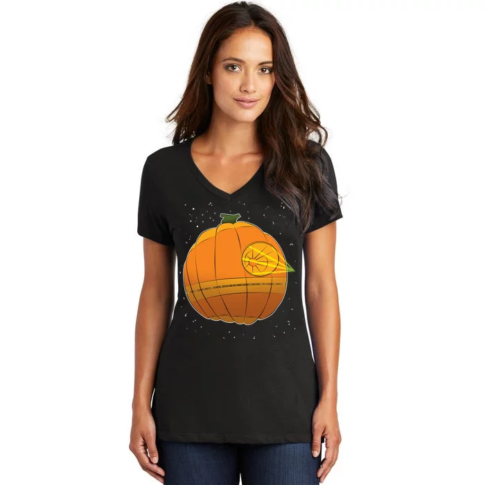 Death Star Pumpkin Halloween Women's V-Neck T-Shirt